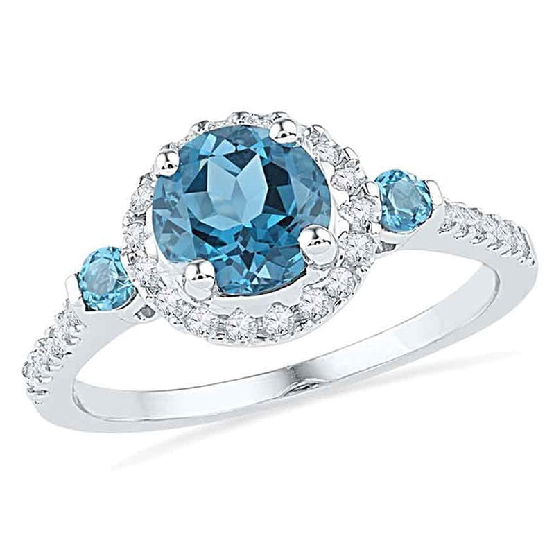 Lab Created Blue Topaz Ring 1.75 Carat (ctw) with Diamonds 1/5 Carat