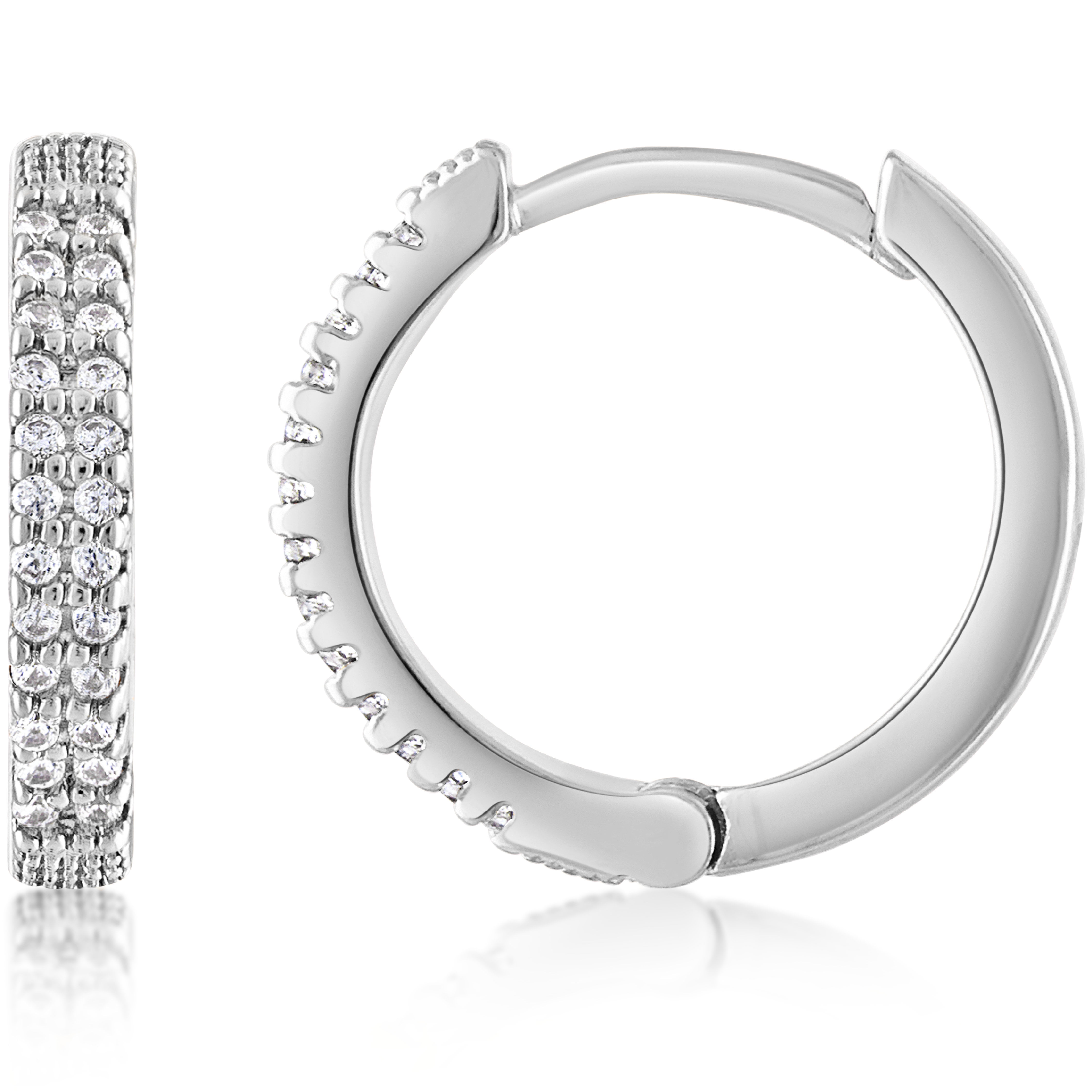 SHIMMER Thin 18kt White Gold Plated Inside Outside CZ Crystals Hoop Earrings 