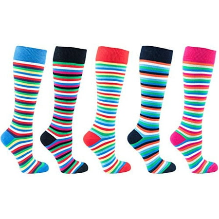 

Socks n Socks - Women s 5-pair Striped Design Turkish Cotton Knee high Socks