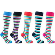 Socks n Socks - Women's 5-pair Striped Design Turkish Cotton Knee high Socks