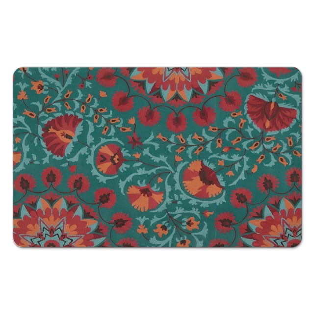 20x32 Inch Non-Slip Green Floral Rug - Modern Washable Carpet for Entryway, Bedroom, Bathroom, Laundry Room - Small Distressed Accent Floor Rug
