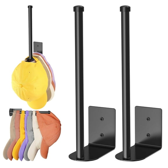 2 Pack Hat Holder and Hat Rack for Baseball Caps - Hat Rack For Baseball Cap With Adhesive and Drilling Options for Closet, Door, or Bedroom (Black)
