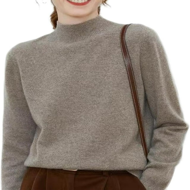 Chandail en Laine Mérinos pour Femmes Automne Hiver Tendance à Manches Longues Col Montant Doux Chaud Chandail à Enfiler Hauts