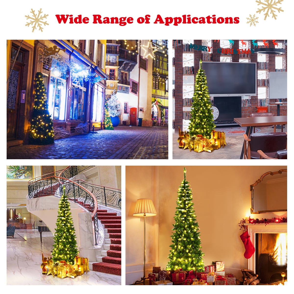 Costway 6.5ft Pre-Lit Hinged Pencil Christmas Tree 250 White Lights