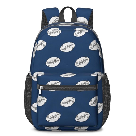 Football Outline Darkblue Pattern 17" Waterproof Oxford School Backpacks for Teens, S-Shape Padded Straps, for School, Travel, Hiking, Camping