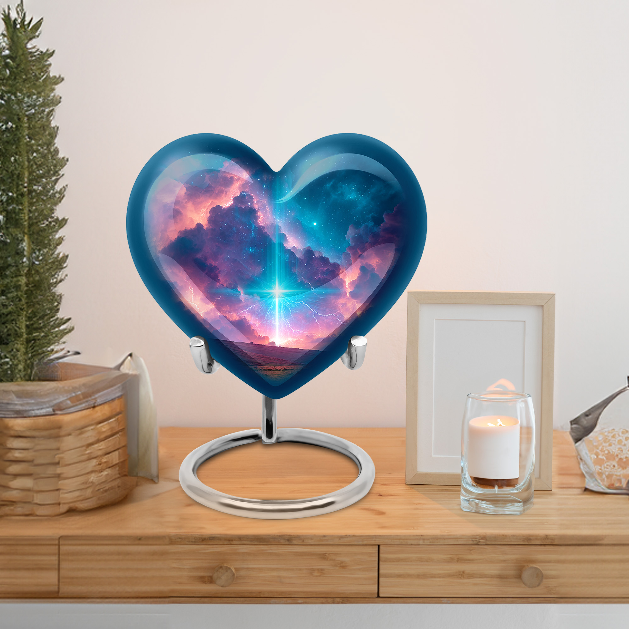 MUKTIVE Cross Tiny Urn for Ashes for Women, Mini Navy Blue Funeral Urns for Human Ashes Adult Man, Keepsake Heart Shape Cremation Urn for Mom and Son, Decorative Burial Urns for Human, 3 Inch