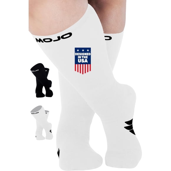 Mojo Compression Socks - Blanc Longueur Mi-Mollet Athlétique (15-20 mmHg) pour Soutien Moyen - Petite Taille pour la Course et Confort Tendance - 1 Paire