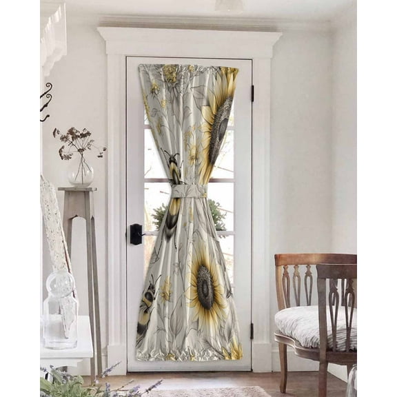 Sunflowers Bees Blackout Curtains French Door Curtains for Door Window, Summer Vintage Flowers Leaf Plant Privacy Drapery for Patio/Sidelight Doors, 1 Panel with Tieback, 54 x 72 Inches