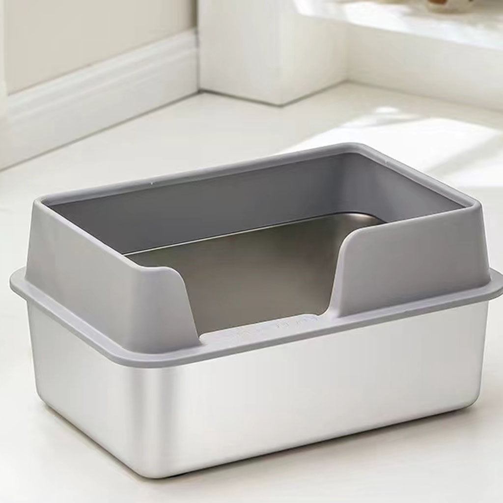 KUNWU Stainless Steel Cat Litter Box 20"x 14"x 8" with Enclosure Lid, Easy Clean, Never Absorbs Odor, Semi-closed Cat Litter Box with Scoop, Santas Gray