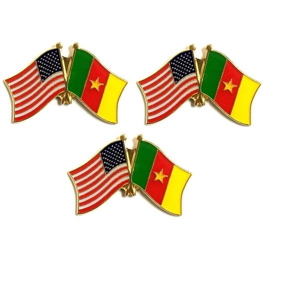 Cameroon & US Crossed Flag Double Lapel Pins, Pack of 3