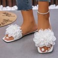 thumbnail image 6 of Flats Sandals for Women, Flat Sandals for Women Dressy, Sandals Women Dressy Summer Flat, Women's 3d Floral Flat Sandals Dressy Square Open Toe Sandals Single Band Casual Slip On Slides, White 7.5, 6 of 7