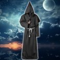 thumbnail image 7 of Alaiyaky Monk Costume Adult Men Medieval Robe Priest Cloak Outfit Halloween Black Renaissance Vicar Uncle Fester with Hood Costume Cross Fancy Dress Cosplay Carnival, 7 of 7