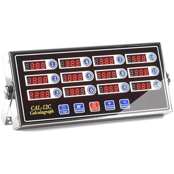 Commercial Kitchen Timer with 12 Channels, Professional LED Digital Timer for Cooking, Loud Alarm Volume  /-, Heavy Duty Stainless Steel Large Timers with Waterproof Panel & Memory Function