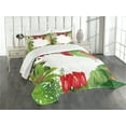 thumbnail image 3 of Ambesonne Leaf Quilted Bedspread Set 3 Pcs, Plumeria Crepe Gingers, Queen Size, Hot Pink White, 3 of 5