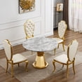 thumbnail image 2 of Shikeyi 47" Round Marble Dining Table for 4-6, Luxury Modern Kitchen Table with Marble Grain MDF Tabletop & Gold Mirrored Stainless Steel Pedestal Base for Dining Room, Grey (Table Only), 2 of 8