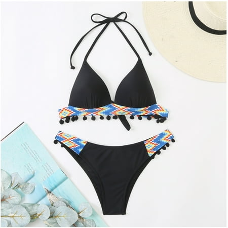 

Finelylove Womens Swimsuits Padded Sport Bra Style Bikini Blue XL