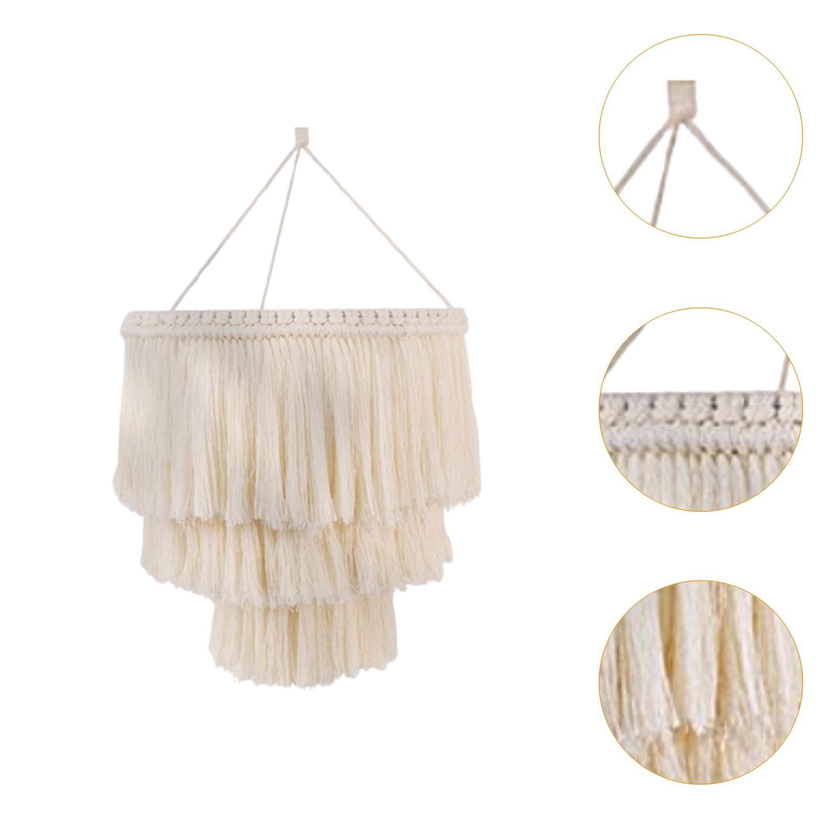 oshhni Macrame Lamp Shade Lampshade Boho Nordic Handmade Cotton Rope Hanging Light Cover Pendant Light Shade for Nursery Office Dorm C