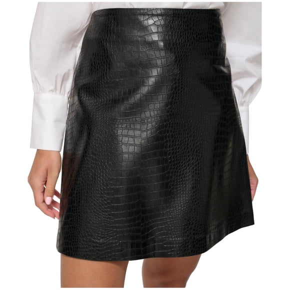 Calvin Klein Womens Textured Faux Leather Mini Skirt, black, Petite, 12P