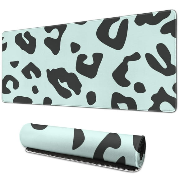 Long Mouse Pads for Desk,Light Blue and Black Of Leopard Print Desk Mats on Top Of Desks, Desk Mouse Pad Extra Large with 3mm Non-Slip Base and Stitched Edge for Gaming,Office,Work,Home 31.5"x11.8"