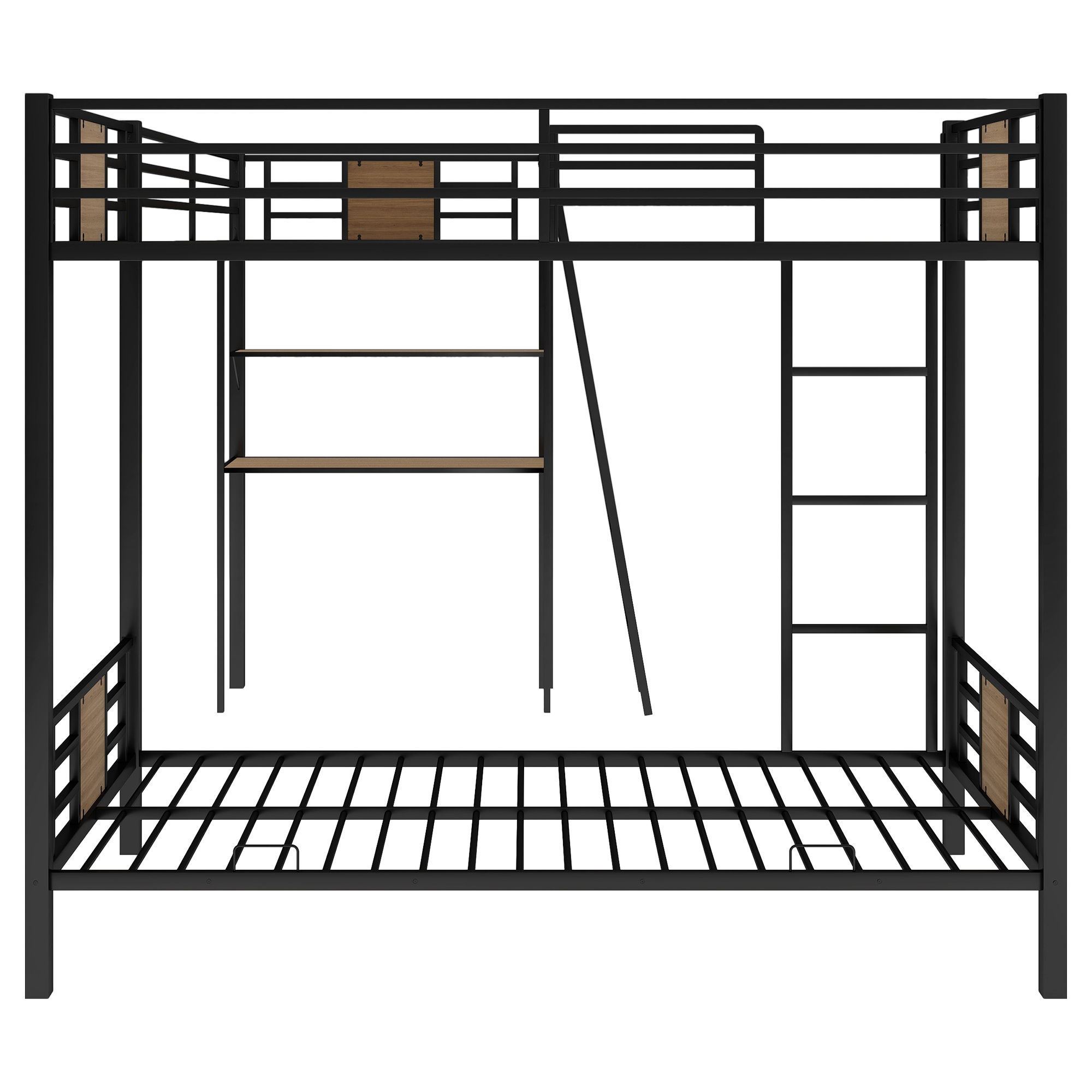 EUROCO L-Shaped Twin over Twin Bunk Bed with Desk and Shelf for Kids Bedroom, Brown