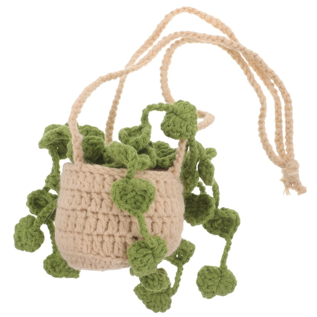 GOOHOCHY Colgante para espejo retrovisor de coche, cesta de flores de ganchillo, planta en maceta de ganchillo, adorno colgante para decoración de coche