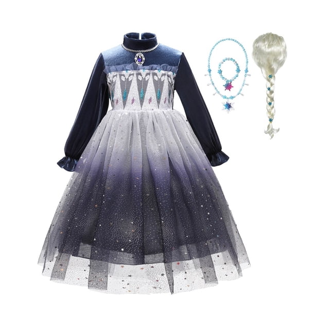 Vestido de princesa Elsa de Disney para niñas, vestido de baile de malla de noche estrellada, ropa de fiesta de Carnaval para niños, disfraz de reina de la nieve Frozen9-10T (etiqueta 150) Gao Jinjia LED