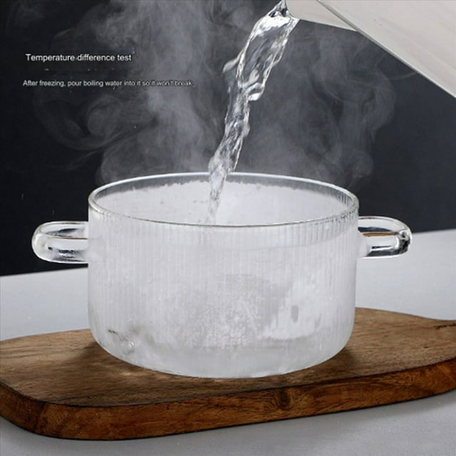 2X Cacerola de Vidrio Olla Transparente para Cocinar Olla para Sopa Calentador Cacerola de Vidrio con Dos Asas y Tapa Plateada