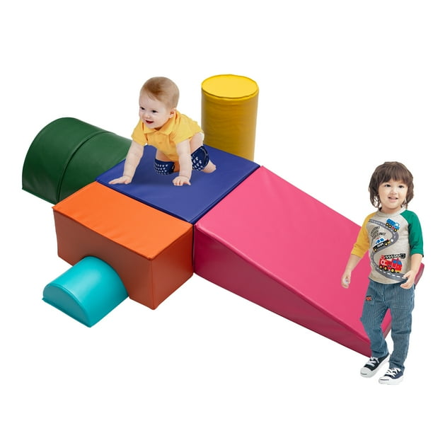 6Piece Kids Soft Play Corner Climbers Foam Play Set Indoor Climbers for Toddler 13,Pink/Blue