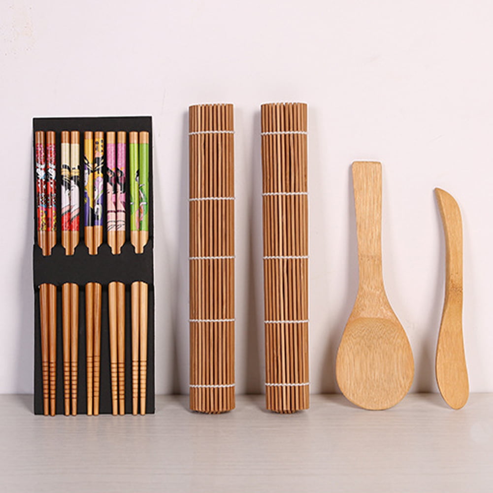 Gosear Complete Bamboo Sushi Making Kit 5 Pair Chopsticks 2 Sushi Rolling Mats+Rice Spoon+Rice Spreader