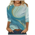 thumbnail image 1 of Hauts d'Été pour Femmes 2023 T-shirt Décontracté Imprimé Manches 3/4 Col Rond T-shirt Bohème Grande Taille pour Femmes, 1 of 3