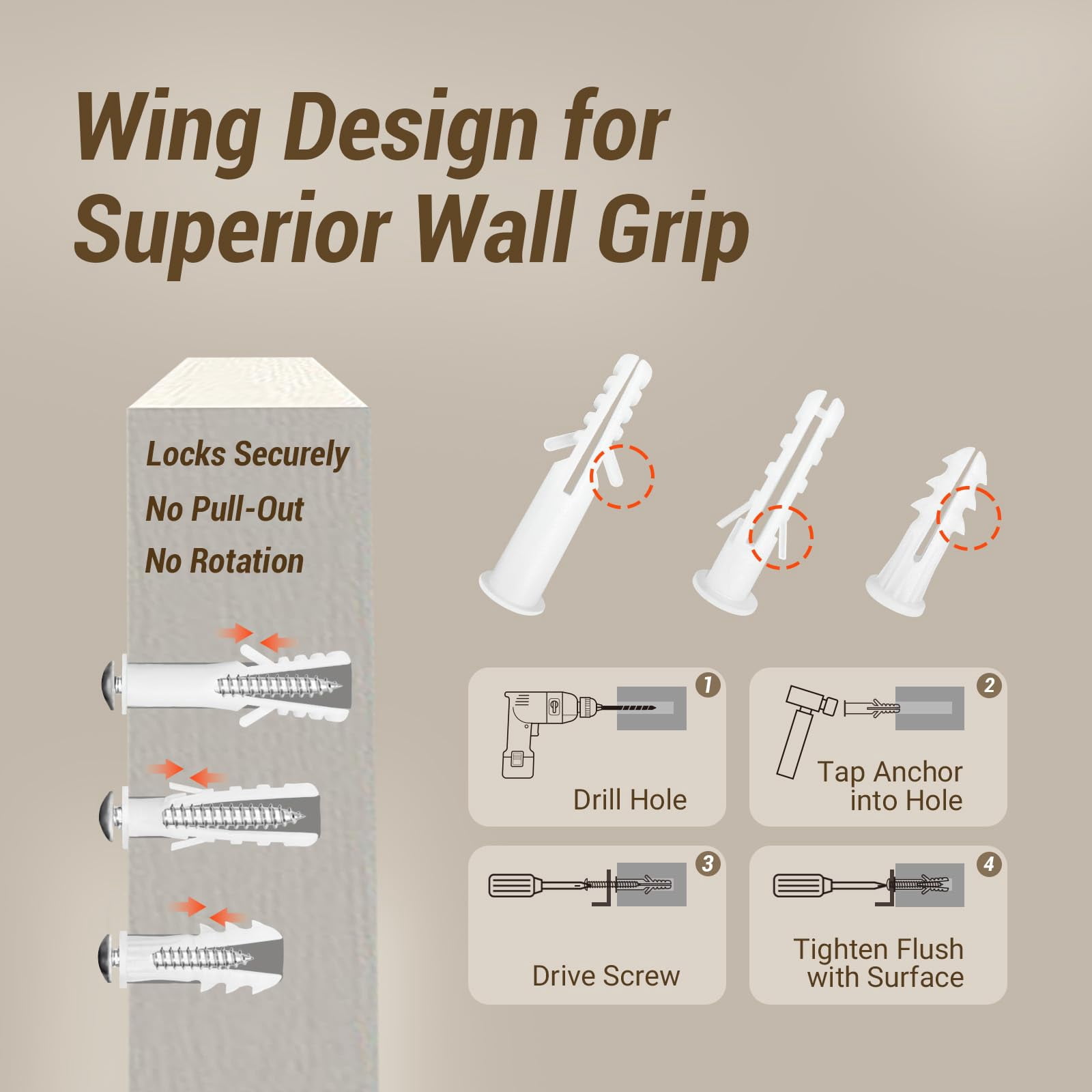 40Pcs Drywall Anchors and Screws Kit, Self Drilling Drywall Anchors Heavy Duty Holds 80lbs, No Drill Hole Required, #8 Phillips Head Screws Assortment Kit for Sheetrock/Plaster Walls(40)