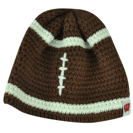 Crochet Winter Beanie - NCAA Wisconsin Badgers Mimi Football Infant Crochet Knit Beanie Brown Hat Winter