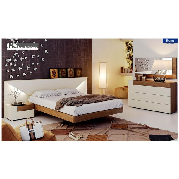 Esf Elena Contemporary White Walnut Laquer Finish King Size Bedroom Set 5pcs Com Esf Elena Contemporary White Walnut, Modern King Size Bed Sets
