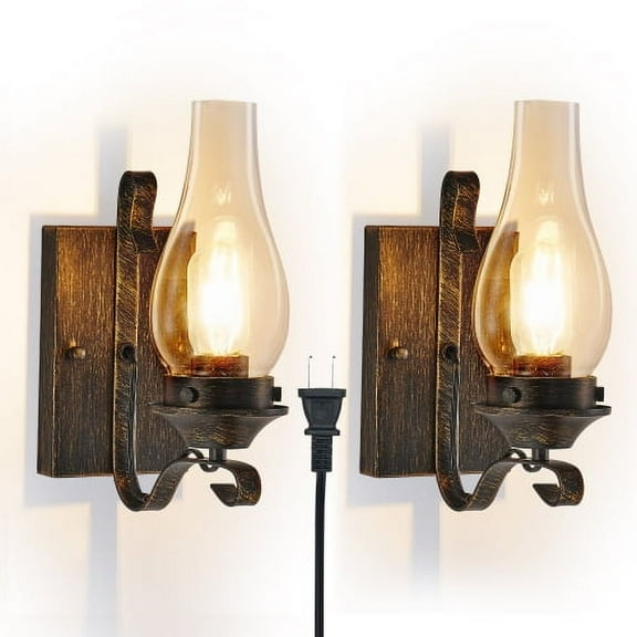 ACE-LIGHTS,2-pack Rustic Farmhouse Wall Sconces,Vintage Industrial Plug-in Wall Lights(Bulb Not Included) with Clear Glass Shade for Living Room,Dining Room,Bedroom,Hallway,Entrance(Black Gold).