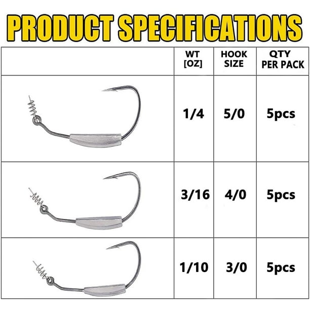15pcs Weighted-Swimbait-Hooks, Weighted Fishing Hook With Spring Lock And  Centering Pin, Soft Plastic Worm Fishing Hooks 3/0 4/0 5/0 For Freshwater  Saltwater Redfish, Snook, Tarpon 