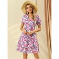 thumbnail image 4 of INSPIRE CHIC Vestido Mini Estampado Floral Espalda Abierta Ribete De Encaje A-Línea Capas Escalonadas Para Mujer Rosa L, 4 of 6