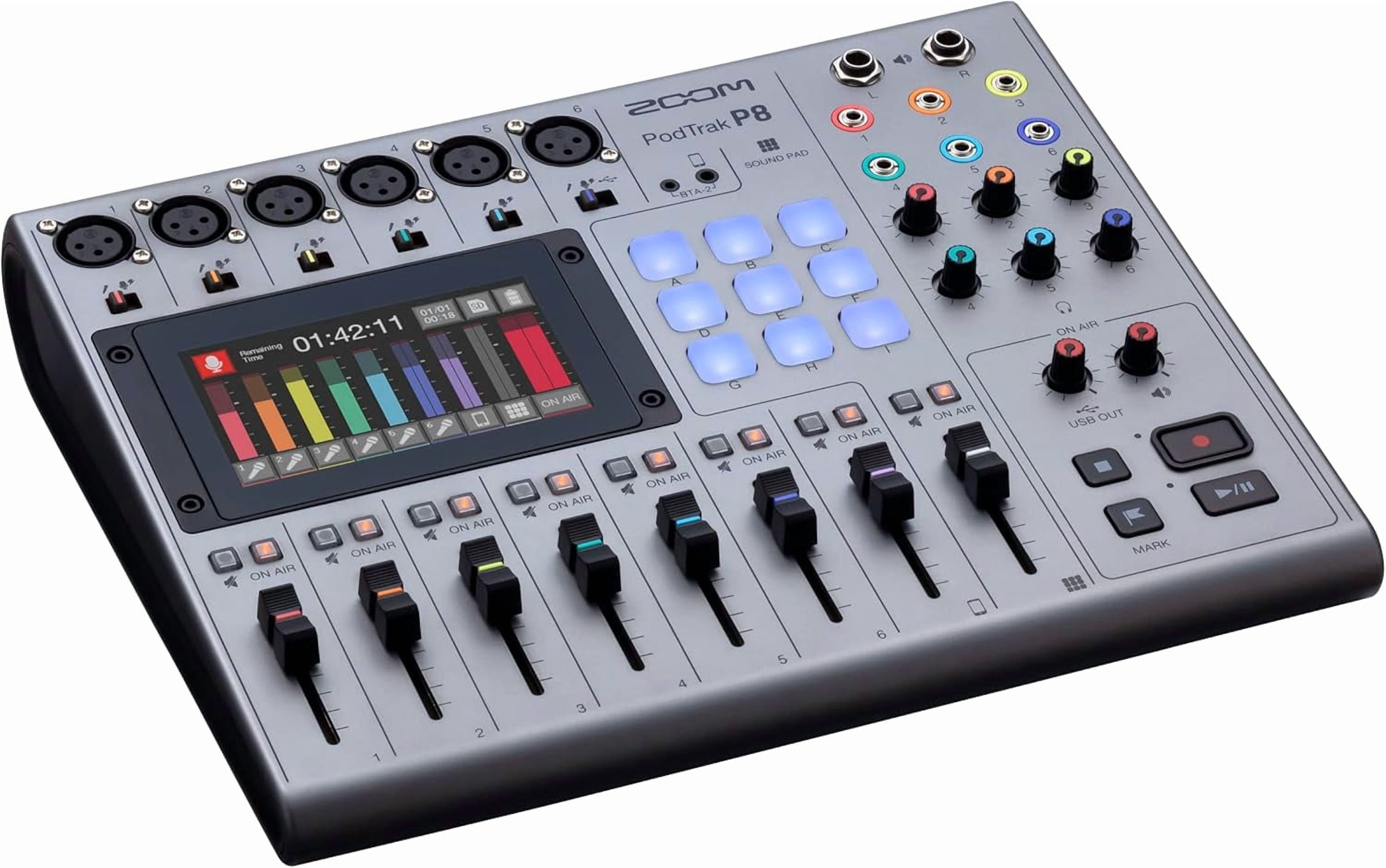 Zoom PodTrak P8 Portable Multitrack Podcast Recorder + BTA-2 Bluetooth Adapter for PodTrak Recorders + Pack of 4 Zoom ZDM-1 Podcast Mic Pack + More