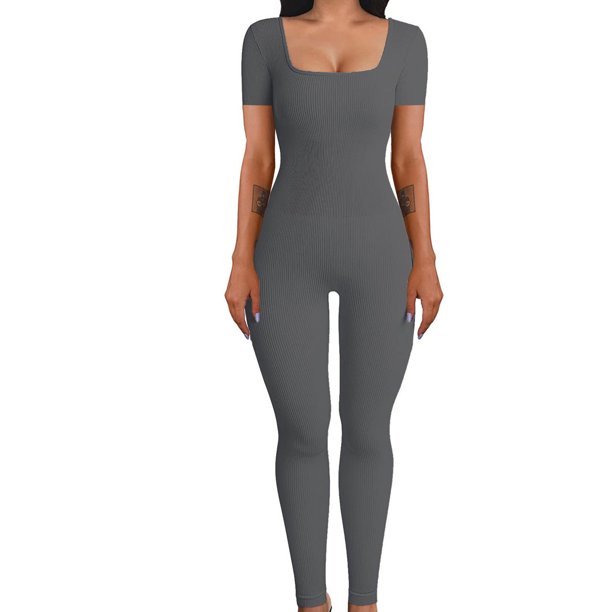 Monos De Mujer Mamelucos ajustados acanalados, monos ajustados para mujer, ropa informal suave (gris oscuro M) Cgtredaw Para estrenar