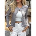 thumbnail image 4 of Womens Button Down Cardigan Sweaters Light-Weight Long Sleeve Crew Neck Summer Knit Open Front Tops Grey XL, 4 of 7
