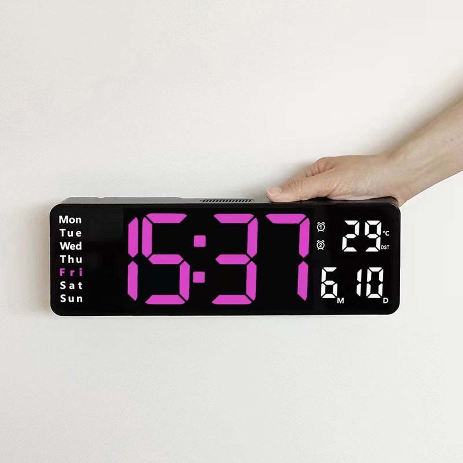 Dvkptbk Horloge Numérique pour Salon 13 Pouces Grande Horloge Numérique avec Température Date Dst Automatique Veilleuse Luminosité Automatique Variateur Déco Maison