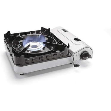 15,000 BTU Output Portable Butane Camping Stove, Peizo Click Ignition, Double Wind-Guard Portable Stove Burner for Emergencies, Tailgating, Hiking, Backpacking & Camping Essentials