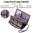 thumbnail image 3 of Leather Credit Card Holder Wallet for Women RFID Blocking Large Capacity Bifold Zipper Card Case Organizer with Wristlet 45 Slots（deep purple）, 3 of 5