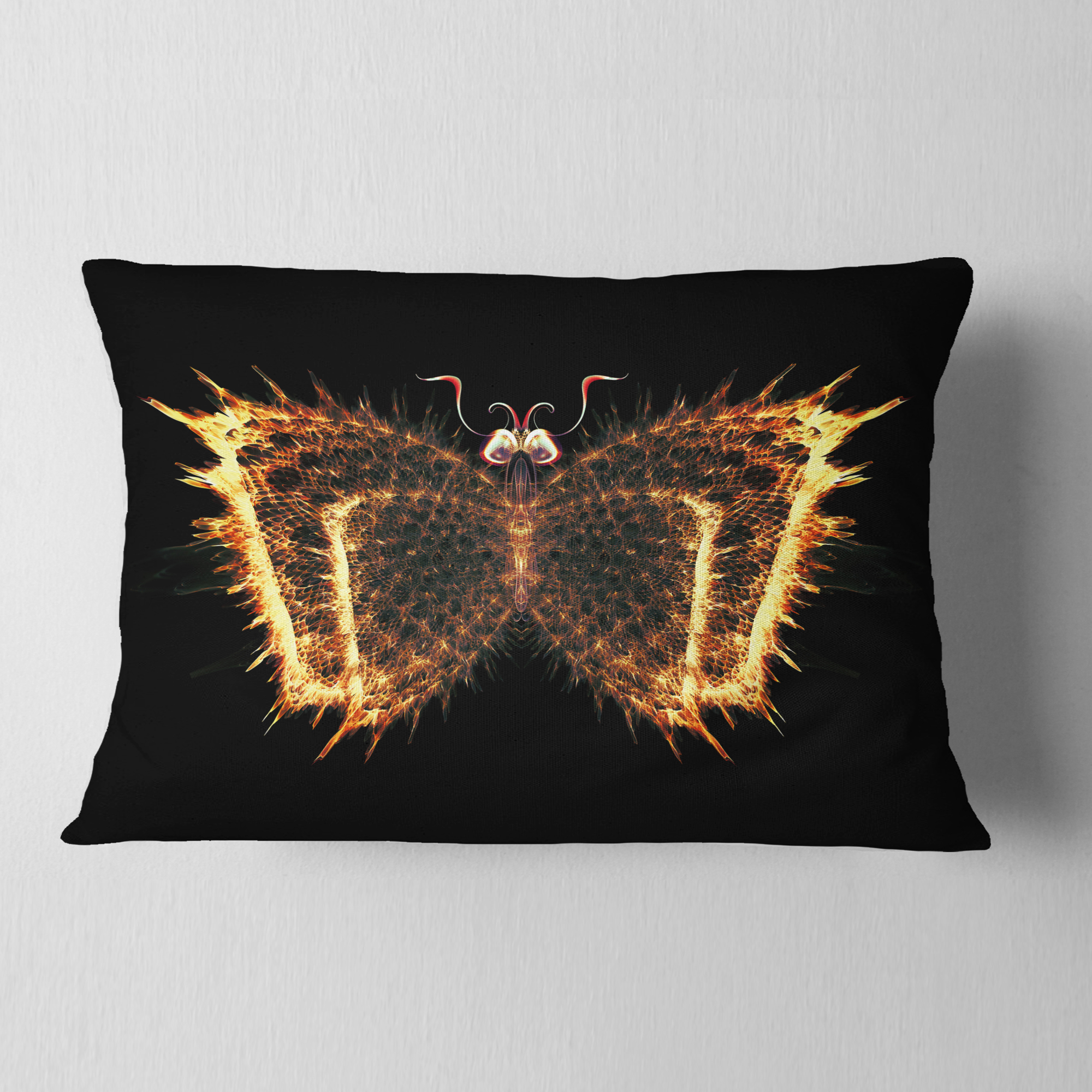 Designart Fire Fractal Butterfly in Dark - Abstract Throw Pillow - 12x20