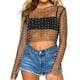 thumbnail image 4 of Top corto de malla transparente para mujer: con pedrería de perlas, manga larga, blusa sexy y transparente para salir de fiesta, 4 of 6