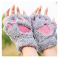 thumbnail image 2 of Lindo gato gatito pata felpa piel sintética guantes sin dedos para niñas y mujeres (gris), 2 of 5