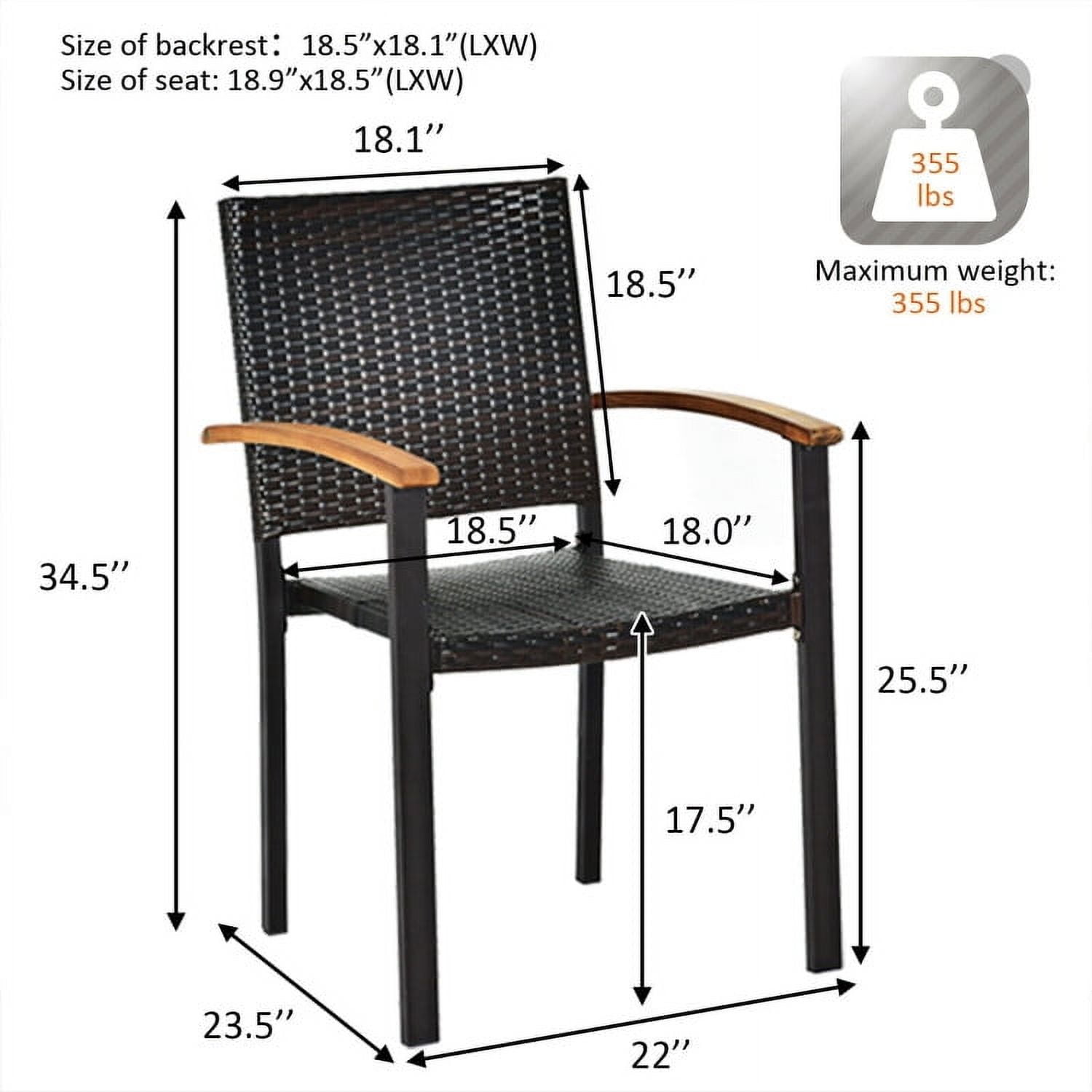 Canddidliike Set of 4 Outdoor Patio PE Rattan Dining Chairs with Powder-coated Steel Frame, Outdoor Stackable Dining Chairs, Comfortable Breathable Garden Outdoor Furniture for Backyard Deck