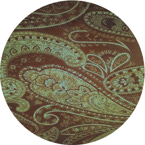 Ahgly Company Indoor Round Patterned Blood Red Brown Area Rugs, 5' Round