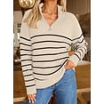 thumbnail image 2 of Women's Quarter Zip Striped Oversized Sweater 2025 Mock Turtleneck Fall Fashion Outfit, 2 of 6