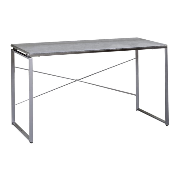 Benjara Sled Base Rectangular Table with X shape Back and Wood Top,Gray and Silver
