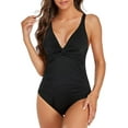 thumbnail image 6 of Hilor Women V Neck One Piece Swimsuit Tummy Control Shirred Swimwear Front Twist Bathing Suits, 6 of 11